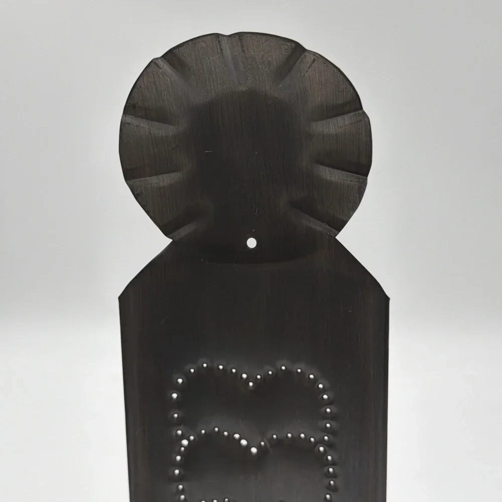 Punched Tin Stamped Metal Heart Candle Holder Wall Sconce Stand Alone Primitive